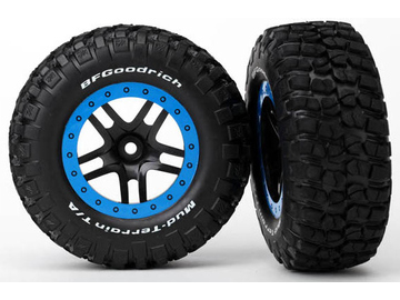 Traxxas Tires & wheels 2.2/3.0", SCT Split-Spoke black-blue, KM2 tire (2) (4WD f/r, 2WD r) / TRA5883A