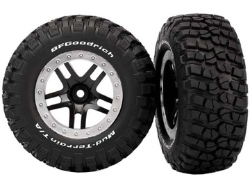 Traxxas Tires & wheels 2.2/3.0", SCT Split-Spoke black-satin chrome, KM2 tire (2) (4WD f/r, 2WD r) / TRA5883