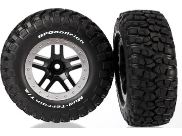 Traxxas Tires & wheels 2.2/3.0", SCT Split-Spoke black-satin chrome, KM2 tire (2) (2WD front) / TRA5885