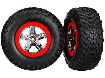 Traxxas Tires & wheels 2.2/3.0", SCT chrome-red wheel, SCT S1 tire (2) (4WD f/r, 2WD r) / TRA5887R