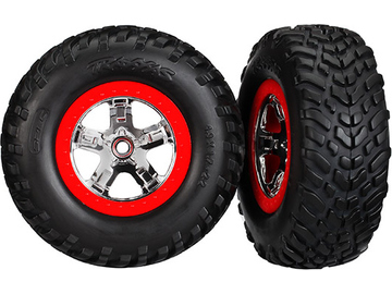 Traxxas Tires & wheels 2.2/3.0", SCT chrome-red wheel, SCT tire (2) (4WD f/r, 2WD r) / TRA5887