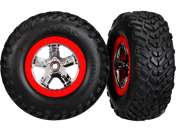Traxxas Tires & wheels 2.2/3.0", SCT chrome-red wheel, SCT tire (2) (2WD front) / TRA5888