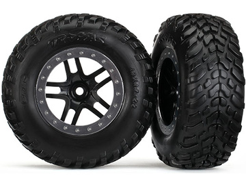 Traxxas Tires & wheels 2.2/3.0", SCT Split-Spoke black-satin chrome, SCT tire S1 (2) (4WD f/r,2WD r) / TRA5889R