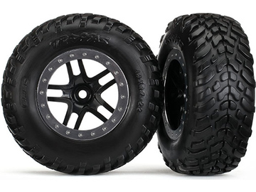 Traxxas Tires & wheels 2.2/3.0", SCT Split-Spoke black-satin chrome, SCT tire (2) (4WD f/r, 2WD r) / TRA5889