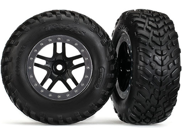 Traxxas Tires & wheels 2.2/3.0", SCT Split-Spoke black-satin chrome, SCT tire (2) (2WD front) / TRA5890