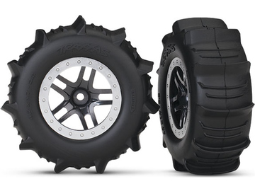 Traxxas Tires & wheels 2.2/3.0", SCT Split-Spoke satin chrome, paddle tire (2) (4WD f/r, 2WD r) / TRA5891