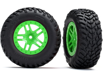Traxxas Tires & wheels 2.2/3.0", SCT Split-Spoke green wheel, SCT tire (2) (4WD f/r, 2WD rear) / TRA5892G