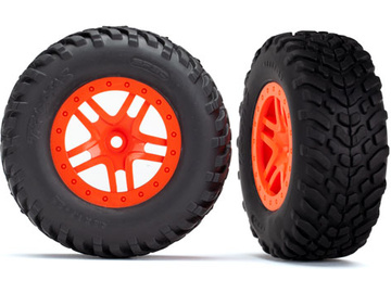 Traxxas Tires & wheels 2.2/3.0", SCT Split-Spoke orange wheel, SCT tire (2) (4WD f/r, 2WD rear) / TRA5892
