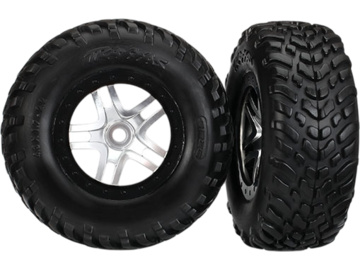 Traxxas Tires & wheels 2.2/3.0", SCT Split-Spoke satin chrome-black, SCT S1 tire (2) / TRA5975X