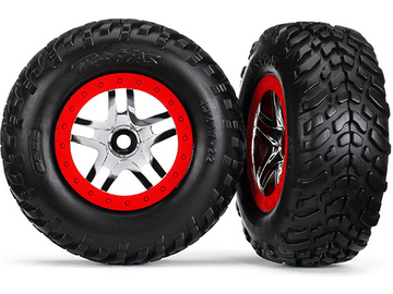 Traxxas kolo 2.2/3.0", disk SCT Split-Spoke stříbrný-červený, pneu SCT (2) Traxxas kolo 2.2/3.0", disk SCT Split-Spoke stříbrný-červený, pneu SCT (2) / TRA5977