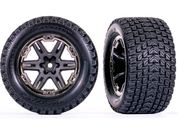 Traxxas Tires & wheels 2.8", RXT charcoal gray/black chrome wheels, Gravix tires (2) / TRA6764-BLKCR