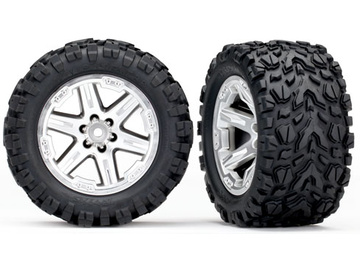 Traxxas Tires & wheels 2.8", RXT satin chrome wheels, Talon Extreme tires (2) / TRA6773R