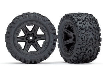 Traxxas Wheels 2.8", Rustler 4X4 black wheels, Talon Extreme tires (2) (electric rear) / TRA6774