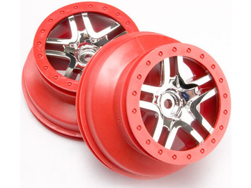 Traxxas Wheels 2.2/3.0", SCT Split-Spoke, chrome, red beadlock style (2) / TRA6872A