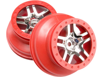 Traxxas Wheels 2.2/3.0", SCT Split-Spoke, chrome, red beadlock style (2) Traxxas Wheels 2.2/3.0", SCT Split-Spoke, chrome, red beadlock style (2) / TRA6872A