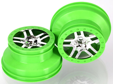 Traxxas Wheels 2.2/3.0", SCT Split-Spoke, chrome, green beadlock style (2) / TRA6872X