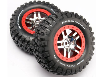 Traxxas Tires & wheels 2.2/3.0", SCT Split-Spoke chrome-red, KM2 tire (2) / TRA6873A