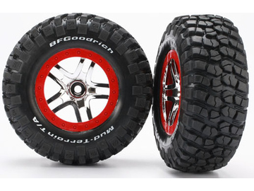 Traxxas Tires & wheels 2.2/3.0", SCT Split-Spoke chrome-red, KM2 S1 tire (2) / TRA6873R