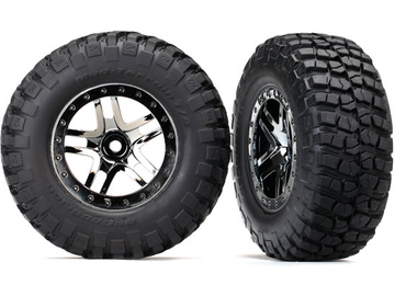 Traxxas Tires & wheels 2.2/3.0", SCT Split-Spoke black chrome wheel, KM2 tire (2) (4WD f/r, 2WD r) / TRA6873T