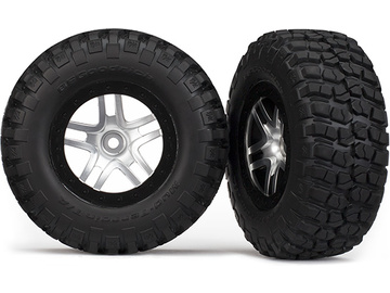 Traxxas Tires & wheels 2.2/3.0", SCT Split-Spoke satin chrome-black, KM2 tire (2) / TRA6873