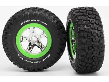 Traxxas Tires & wheels 2.2/3.0", SCT chrome-green wheel, KM2 tire (2) / TRA6876