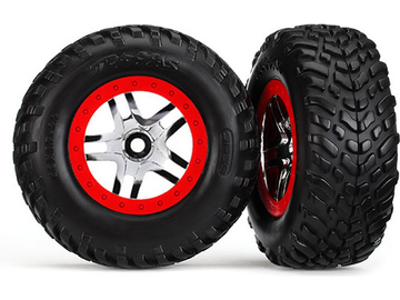 Traxxas Tires & wheels 2.2/3.0", SCT Split-Spoke chrome-red, SCT S1 tire (2) / TRA6891R
