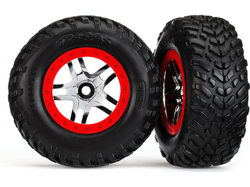 Traxxas Tires & wheels 2.2/3.0", SCT Split-Spoke chrome-red, SCT tire (2) / TRA6891