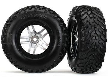 Traxxas Tires & wheels 2.2/3.0", SCT Split-Spoke satin chrome-black, SCT tire (2) / TRA6892R