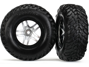 Traxxas Tires & wheels 2.2/3.0", SCT Split-Spoke satin chrome-black, SCT tire (2) / TRA6892