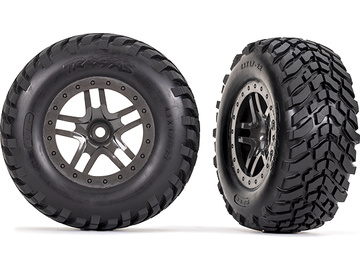 Traxxas Tires & wheels 2.2/3.0", SCT Split-Spoke gray beadlock style wheels, SCT off-road racing tir / TRA6964