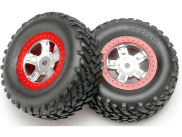 Traxxas Tires & wheels 1.4/1.8", SCT satin chrome-red wheels, SCT tires (2) / TRA7073A