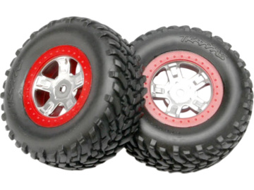 Traxxas Tires & wheels 1.4/1.8", SCT satin chrome-red wheels, SCT tires (2) Traxxas Tires & wheels 1.4/1.8", SCT satin chrome-red wheels, SCT tires (2) / TRA7073A