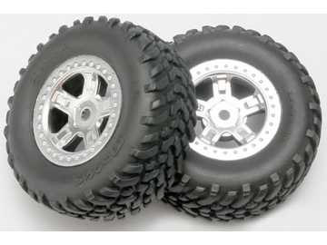 Traxxas Tires & wheels 1.4/1.8", SCT satin chrome wheels, SCT tires (2) / TRA7073