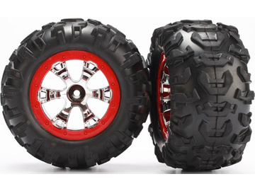 Traxxas Tires & wheels 2.2", Geode chrome-red wheels, Canyon AT tires (pair) / TRA7272