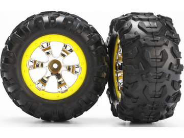 Traxxas Tires & wheels 2.2", Geode chrome-yellow wheels, Canyon AT tires (pair) / TRA7276