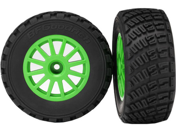 Traxxas Tires & wheels 2.2/3.0", Rally green wheels, gravel tires (2) Traxxas Tires & wheels 2.2/3.0", Rally green wheels, gravel tires (2) / TRA7473X