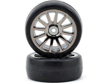 Traxxas Tires & wheels, 12-spoke black chrome wheels, slick tires (2) / TRA7573A