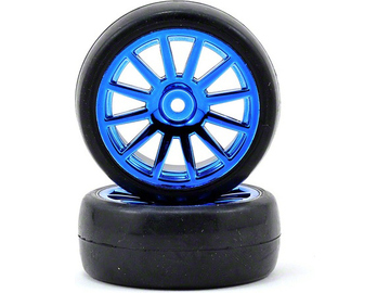 Traxxas Tires & wheels, 12-spoke blue chrome wheels, slick tires (2) / TRA7573R