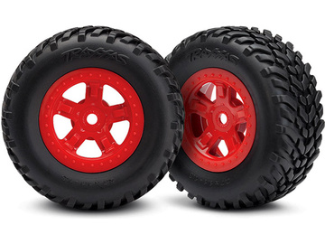 Traxxas Tires & wheels 1.8/1.4", SCT red wheels, SCT tires (pair) / TRA7674R
