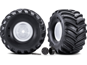 Traxxas Tires & wheels, white wheels, center caps, Terra Groove tires (pair) / TRA7689