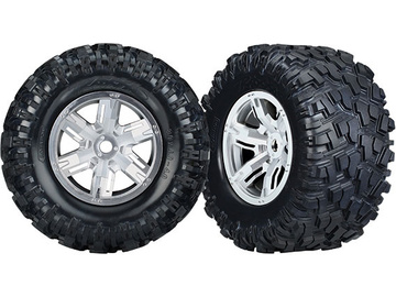 Traxxas Tires & wheels 4.3/5.7", X-Maxx satin chrome wheels, Maxx AT tires (pair) / TRA7772R