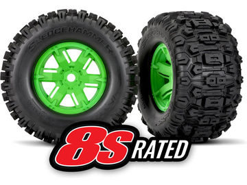Traxxas Tires & wheels, X-Maxx green wheels, Sledgehammer tires (2) / TRA7774G