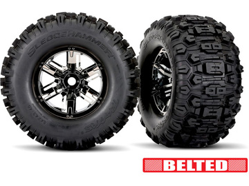 Traxxas Tires & wheels 4.3/5.7", X-Maxx black chrome wheels, Sledgehammer tires (pair) / TRA7871X