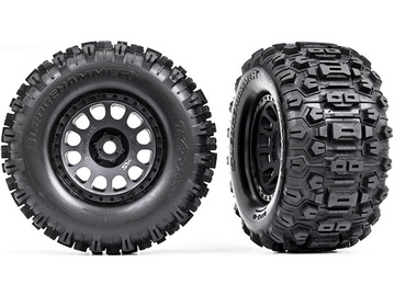 Traxxas Tires & wheels, XRT Race black wheels, Sledgehammer tires, foam inserts (left & right) / TRA7876