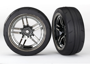 Traxxas Tires & wheels 1.9", split-spoke black chrome wheels, Response tires (2) (front) / TRA8373