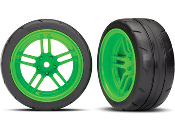 Traxxas Tires & wheels 1.9", split-spoke green wheels, Response tires (2) (rear) / TRA8374G