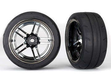 Traxxas Tires & wheels 1.9", split-spoke black chrome wheels, Response tires (2) (rear) / TRA8374