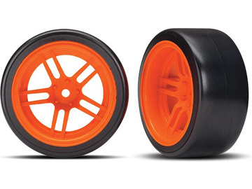 Traxxas Tires & wheels 1.9", split-spoke orange wheels, Drift tires (2) (rear) / TRA8377A
