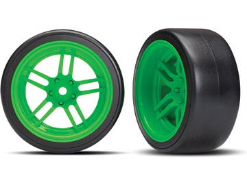 Traxxas Tires & wheels 1.9", split-spoke green wheels, Drift tires (2) (rear) / TRA8377G