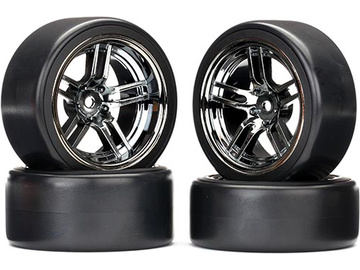 Traxxas Tires & wheels 1.9", split-spoke black chrome wheels, Drift tires (set) / TRA8378